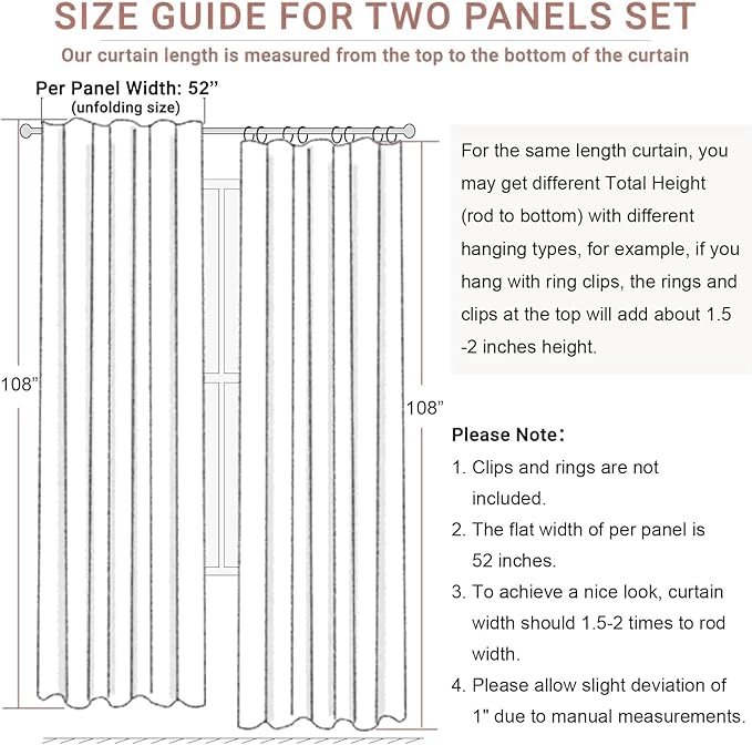 Total Blackout Linen Curtains 108 Inch Length 2 Panels Set - Image 9