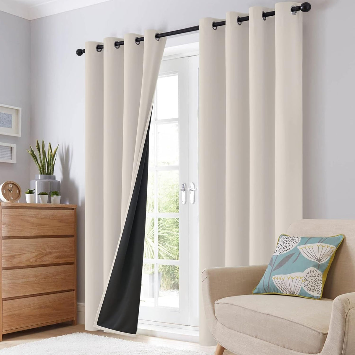simplehome cream 100% blackout curtains room darkening living, front angle view