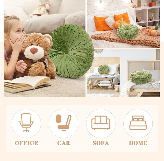 1 Pcs Round Throw Pillows Decorative Velvet Pleated Throw Pillows 15'' Diameter - Image 7
