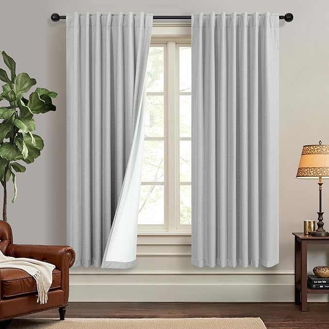 Light Grey Living Room Blackout Curtains 63 Inch Length 2 Panel Modern by DANCURTON