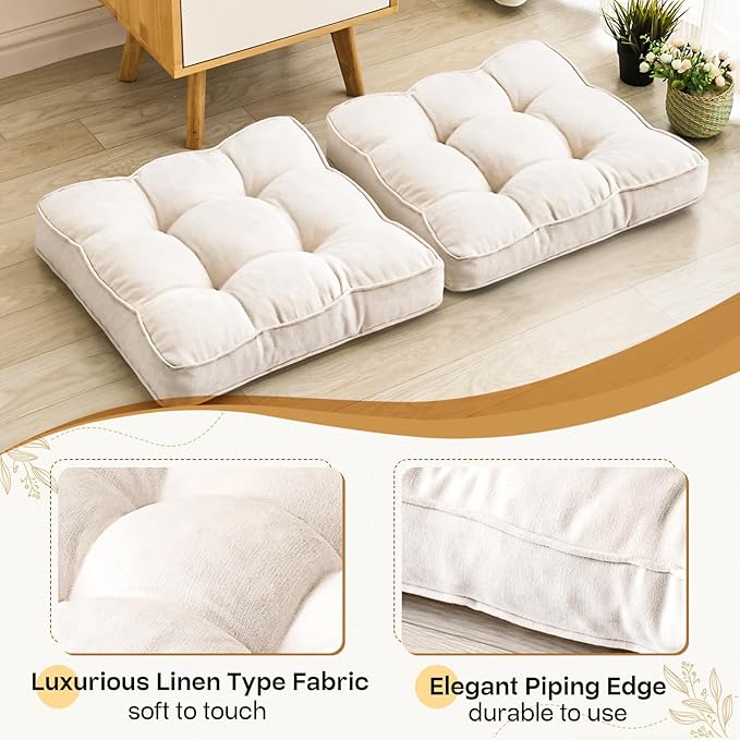 Floor Pillow Set of 2, Memory Foam Floor Cushions - Image 3