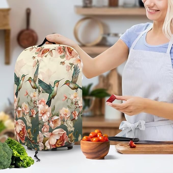 Vintage Flower Hummingbird Print Kitchen Blender Dust Cover - Image 3
