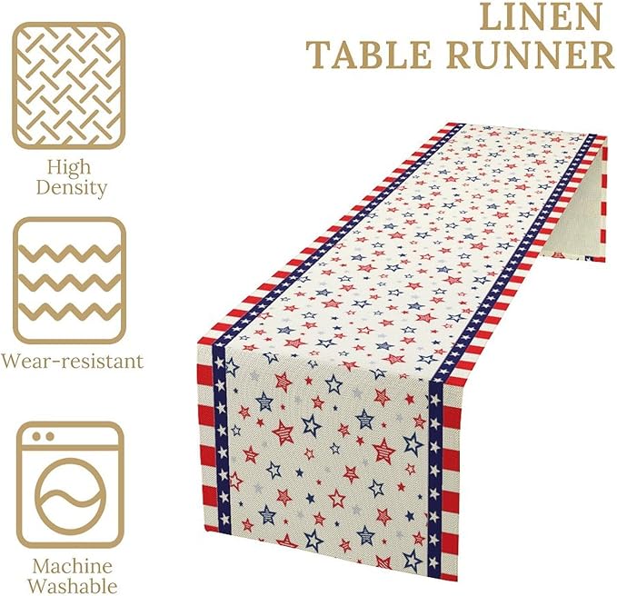 4th of July Table Runner, America Memorial Day Independence Day Stripe Stars - Image 6