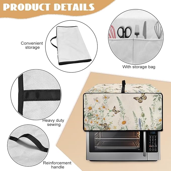 Butterfly Daisy Floral Print Microwave Oven Dust Cover Dust-Proof Heavy Duty - Image 6