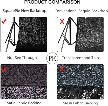 SquarePie Sequin Backdrop Less Transparent Background Sparkly Curtain for Wedding Halloween Party 8FT x 8FT Black
