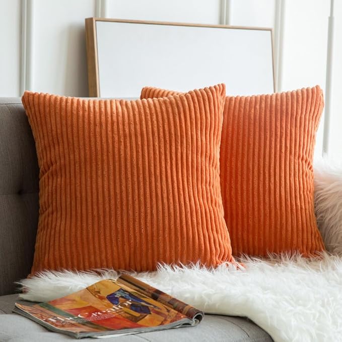 MIULEE Winter Fall Pack of 2 Orange Pillow Covers 16x16 Inch Soft Boho Striped by MIULEE
