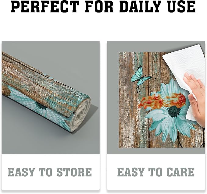 Giwawa Rustic Daisy Placemats Set of 4- Teal Sunflowers on Vintage Wood Board - Image 6