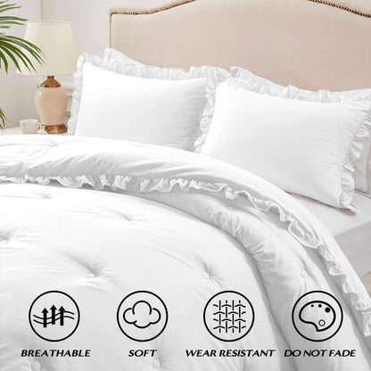 harborest full comforter - white ruffle comforter for, close-up detail