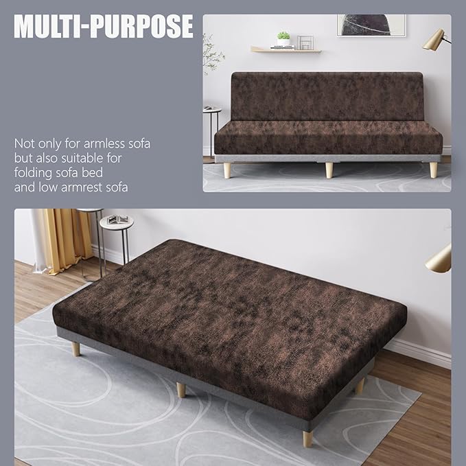 molasofa Leather Like Stretch Futon Slipcover Armless Futon Bed Sofa Cover - Image 5