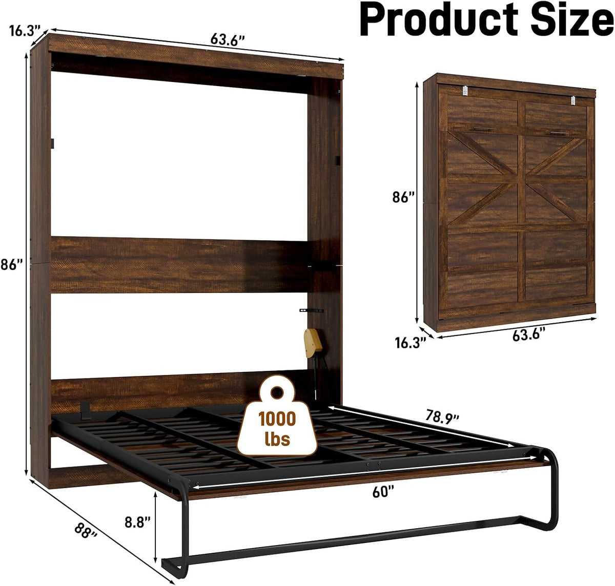 hlivelood queen size murphy bed with 2 led shown in use