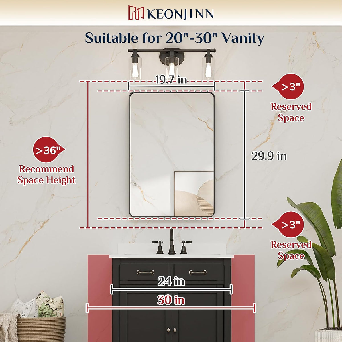 keonjinn 20 x 30 inch brushed nickel bathroom, package contents