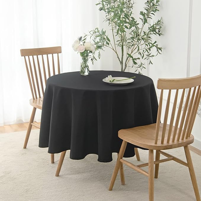maxmill Round Linen Looking Textured Tablecloth Spill-Proof Wrinkle Free Soft - Image 2