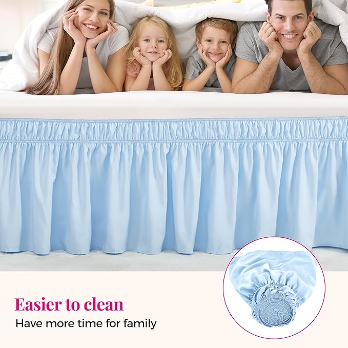 RIMELA Light Blue Bed Skirt Queen Size 18 Inch Drop, Elastic Bed Skirting - Image 4