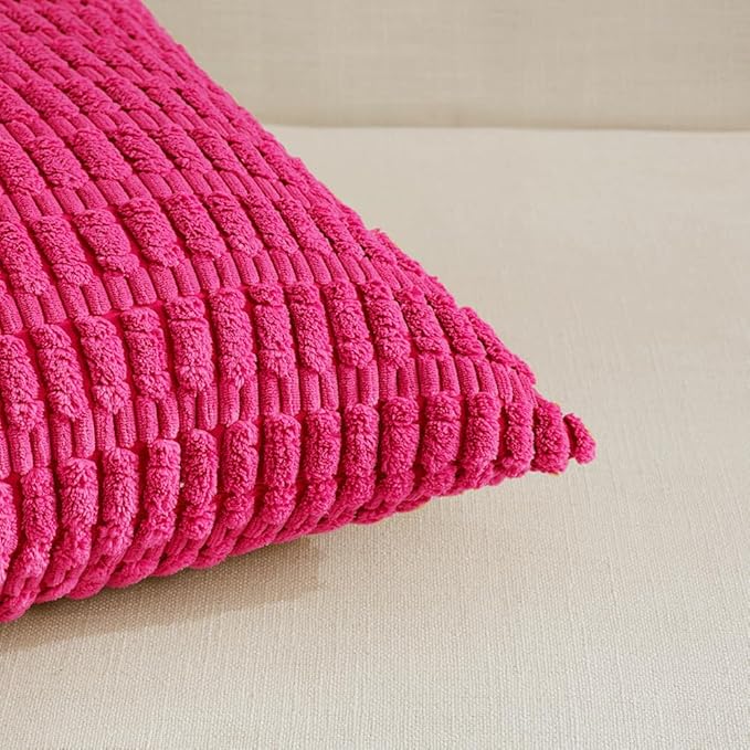 Fancy Homi 4 Packs Boho Hot Pink Decorative Throw Pillow Covers 20x20 Inch - Image 4