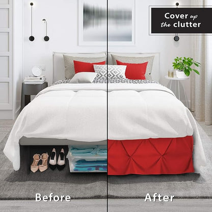 Nestl Red Bed Skirt Twin Size, Pinch Pleat Twin Bed Skirt, Hotel Quality Red - Image 4