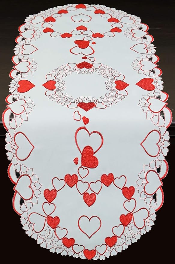 Creative Linens Embroidered Red Hearts Placemats, Table Runners, Tablecloths by Creative+Linens