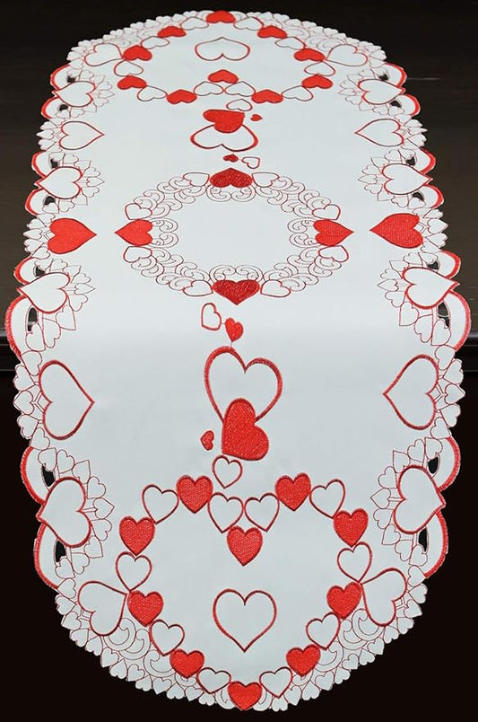 Creative Linens Embroidered Red Hearts Placemats, Table Runners, Tablecloths by Creative+Linens