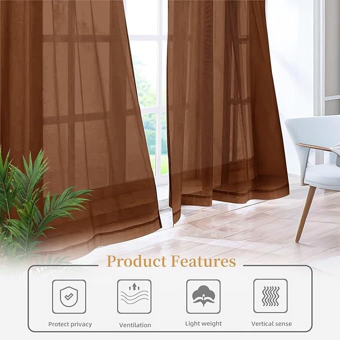 Sheer Curtains 84 Inches Long 2 Panels, Rod Pocket Short Curtain - Image 6