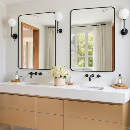 vanity black bathroom mirror for over sink, 2, close-up detail