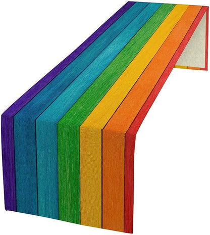 Rustic Wooden Table Runner Colorful Rainbow Farmhouse Multicolor Western Wood by ZhiRain