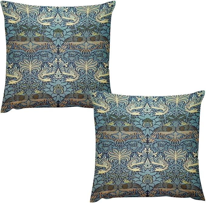 William Morris Floral Original Throw Pillow Covers Boho Chic Retro Floral Blue by XBDDZSW