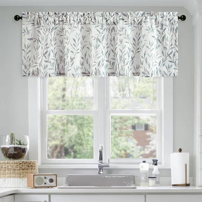 Leeva Faux Linen Leaves Print Valances by Leeva