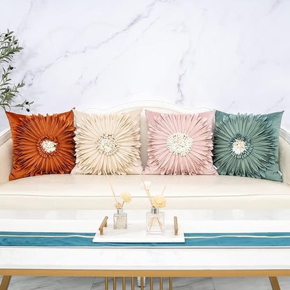 Alerfa 3D Flower Handmade Throw Pillow Cover Decorative Orange Velvet - Image 7
