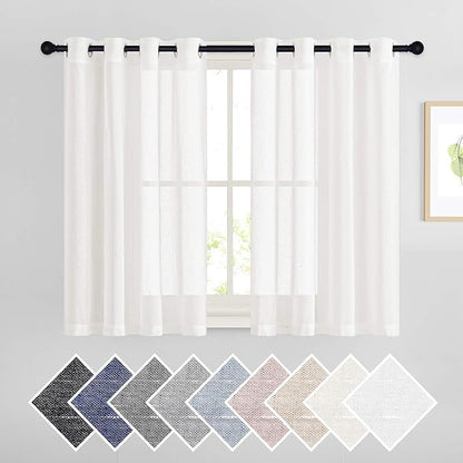 NICETOWN 45 inch Long Rich Linen Curtains Flax Texture, Grommet Top Rustic by NICETOWN