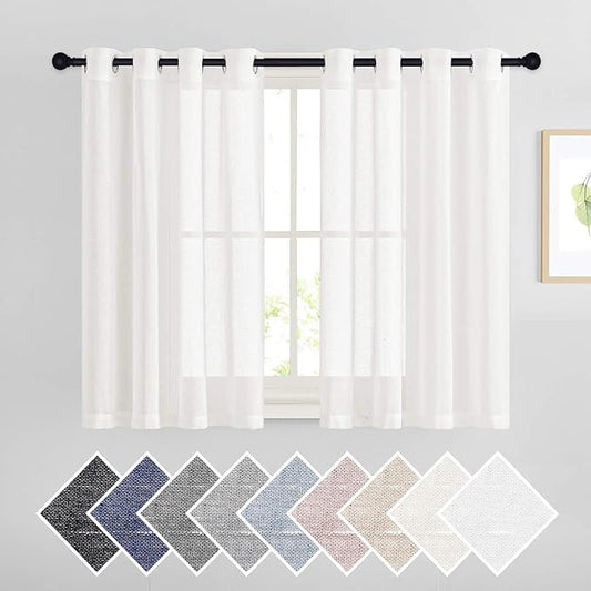 NICETOWN 45 inch Long Rich Linen Curtains Flax Texture, Grommet Top Rustic by NICETOWN
