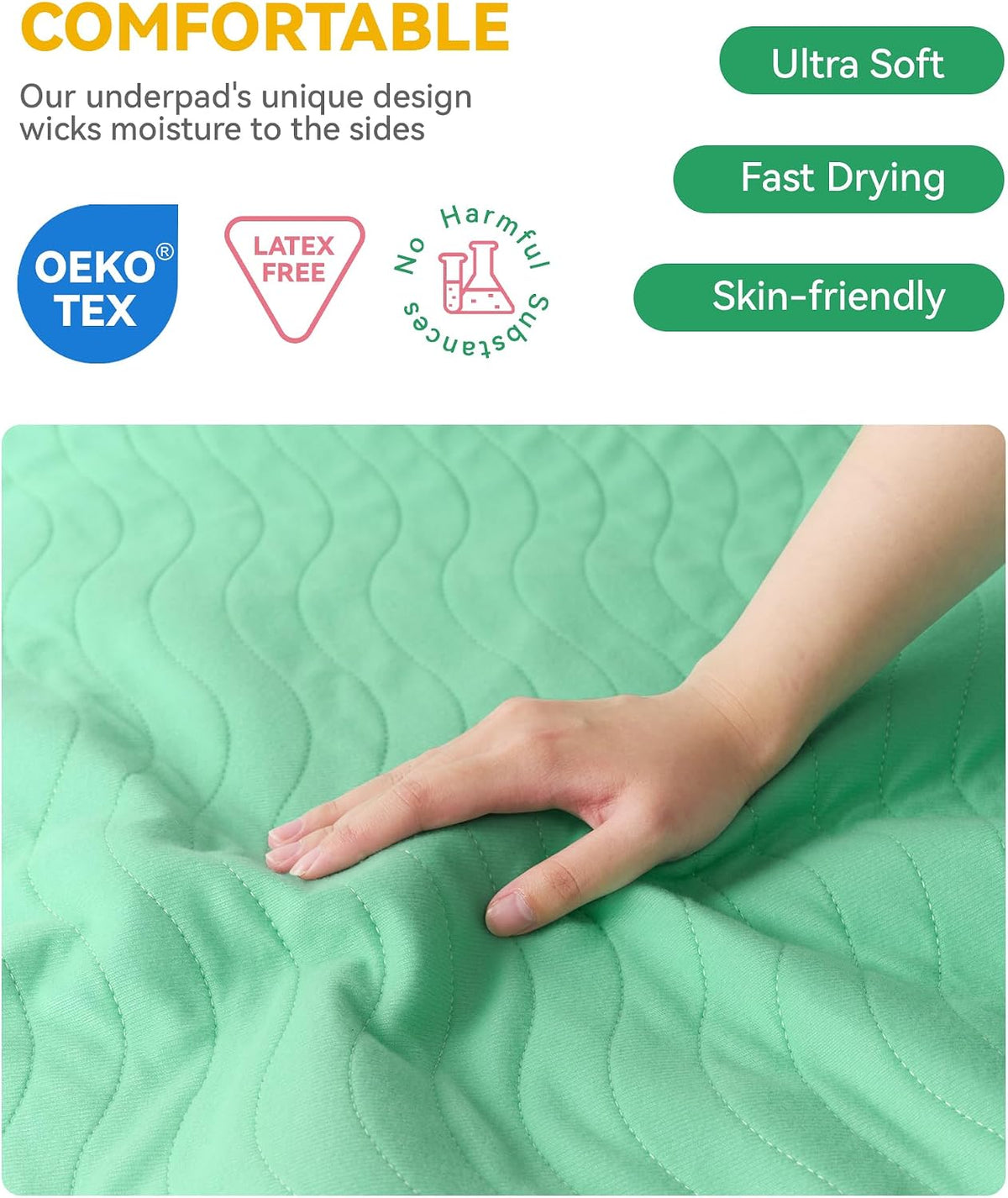 washable incontinence bed pads waterproof for adults, 36"x54"-4, side view