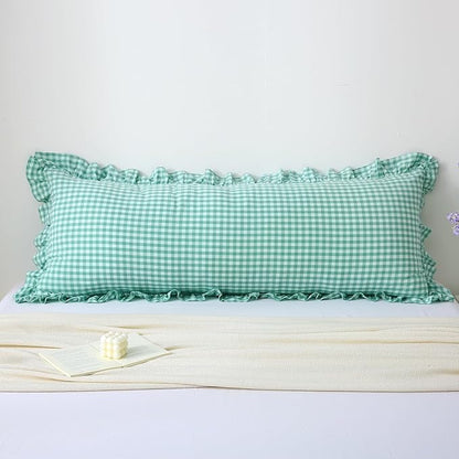 Spa Blue White Plaid Ruffle Gingham Bedding Body Pillow Cover, 100% Washed by KMASANIJI