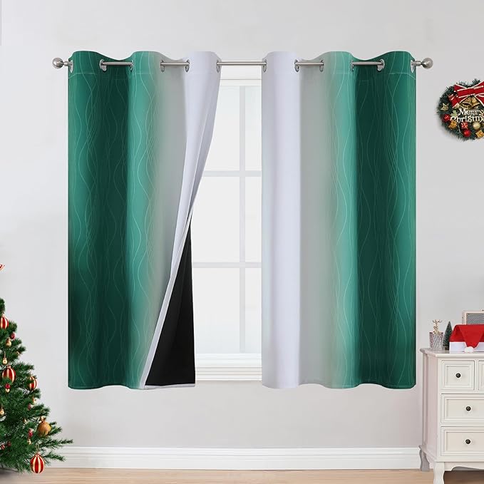 Estelar Textiler Green and Greyish White Ombre Blackout Curtains 45 Inch Length by ESTELARTEXTILER