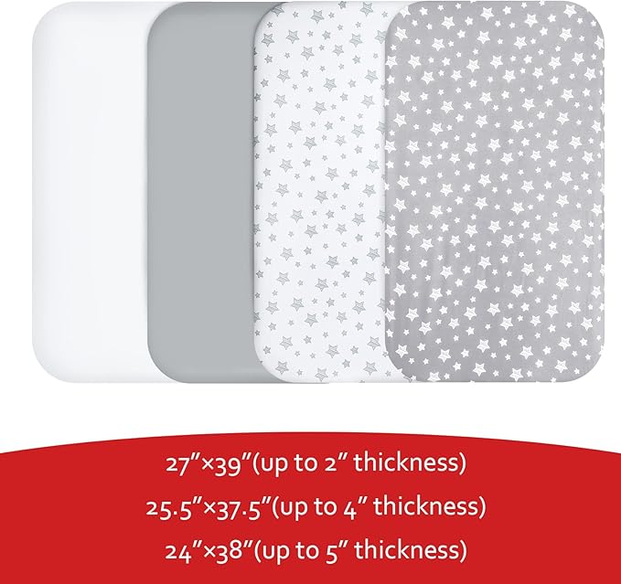 Pack and Play Sheets, 4 Pack Mini Crib Sheets, Stretchy Pack n Play Playard - Image 5