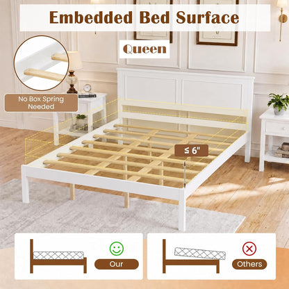 komfott queen size bed frame, farmhouse wooden platform on a desk or shelf
