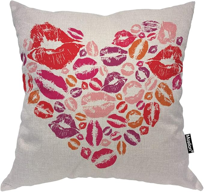 Moslion Love Throw Pillow Cover Heart Shape Woman Lips Kiss by Moslion