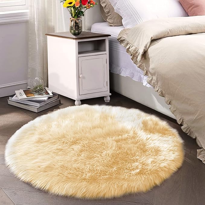 Latepis Yellow Fluffy Circle Rugs by Latepis