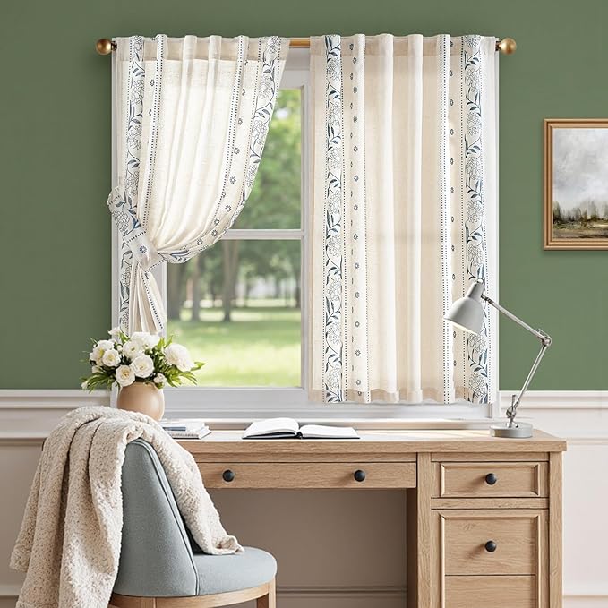 jinchan Winslow Linen Curtains 45 Inch Length Small Window Curtains Embroidered - Image 5