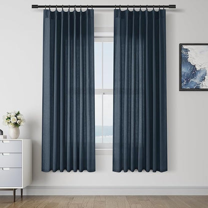 Denim Blue Pinch Pleated Linen Curtains 72 Inch Length 2 Panels by Aersas