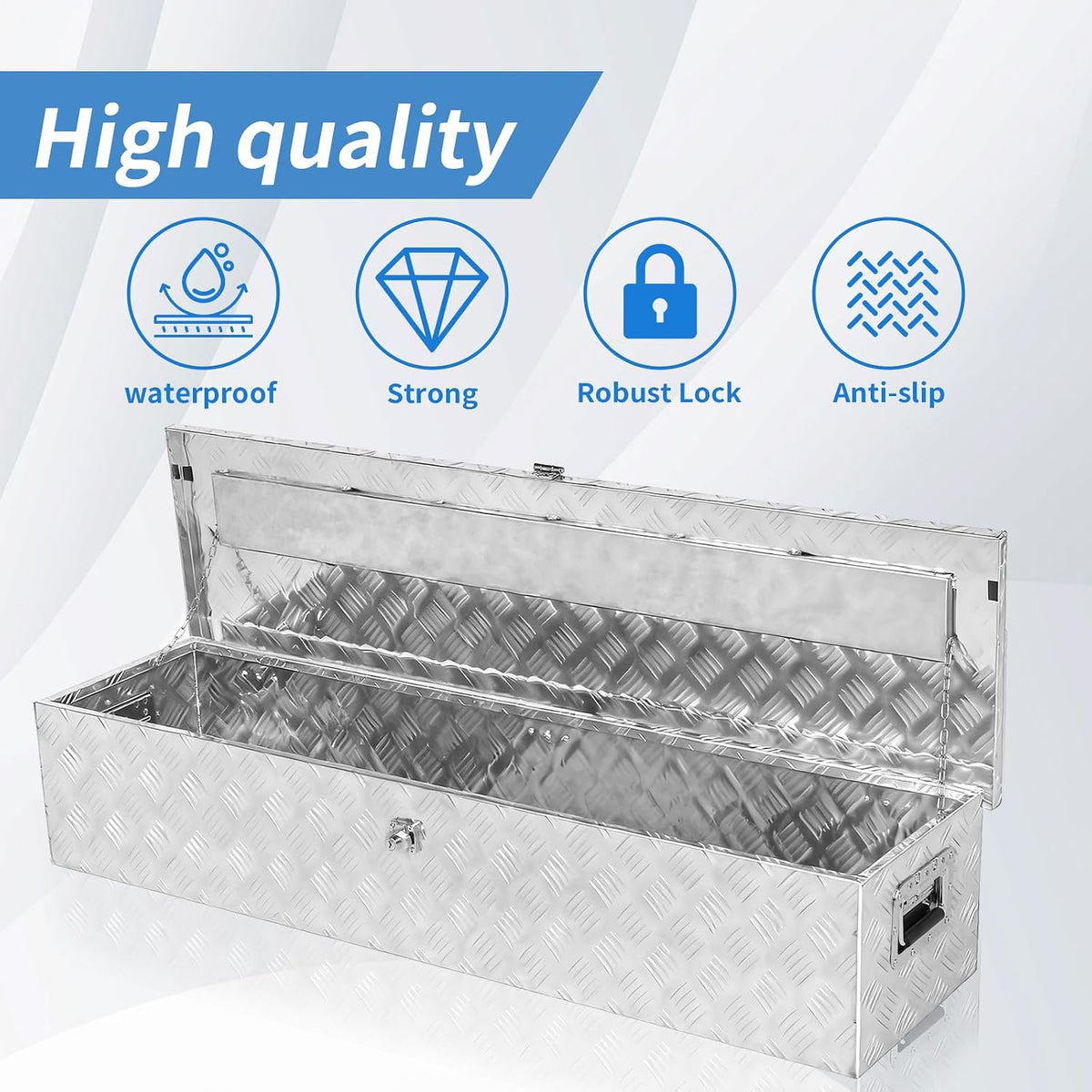 49 inch aluminum truck bed tool box with, side view