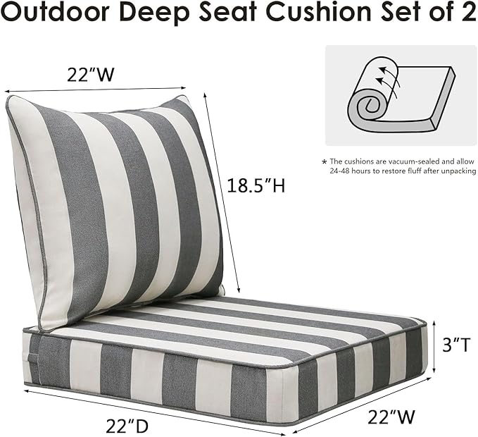 Outdoor Patio Chair Cushions Set, Water-Repellent, Fade Resistant, Deep Seat - Image 5