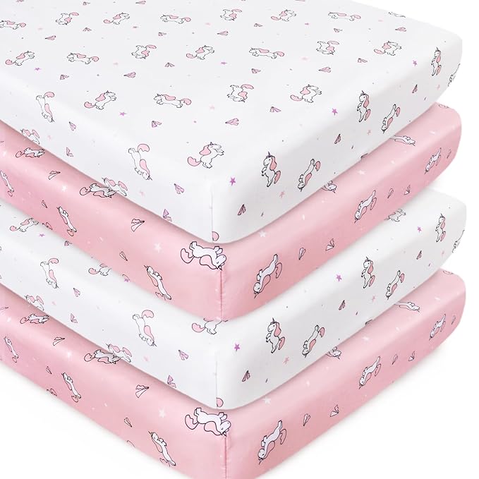 Girl Crib Sheets 4-Pack, Fitted Sheets 52'' x 28'' by SpringspiritBedding