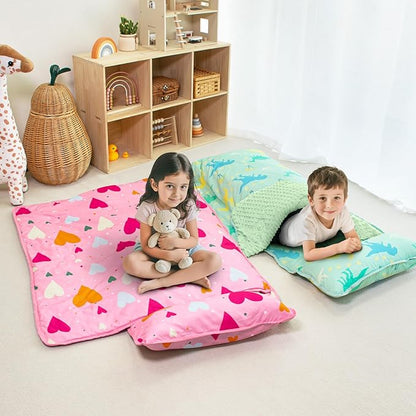 Toddler Nap Mat with Pillow and Minky Blanket, Large 55"x35" Sleeping Bag - Image 3