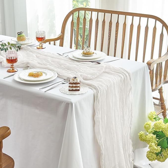 IVAPUPU 4 Pcs Cheesecloth Table Runner - 10ft Ivory White Boho Gauze Cheese - Image 2