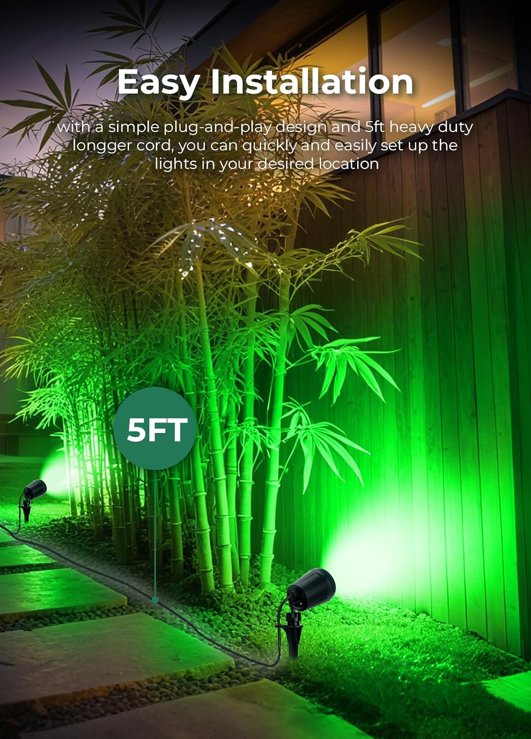 Christmas Spotlights Outdoor, 120V Plug-in Halloween Spot Light, 5000K LED Landscape Lighting with 5 Color Lenses (Red Green Blue Purple Yellow), IP67 Waterproof, 4 Pack