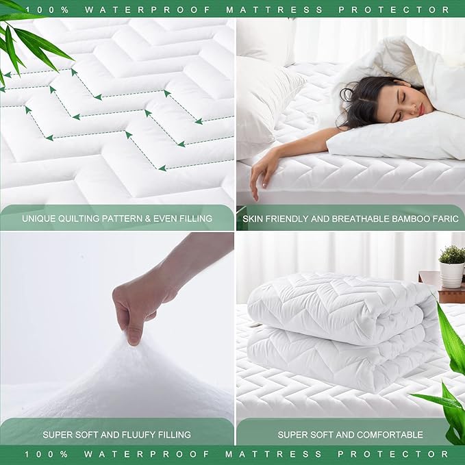 Unilibra King Size Waterproof Mattress Pad Rayon Made from Bamboo, Quilted - Image 4