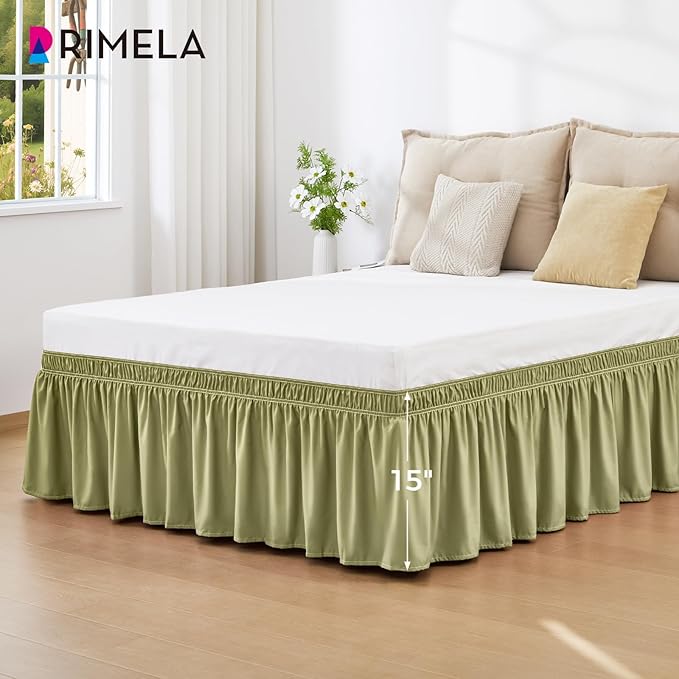 RIMELA Sage Green Bed Skirt Full Size 15 Inch Drop, Elastic Bed Skirting - Image 4
