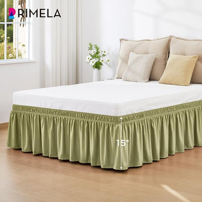 RIMELA Sage Green Bed Skirt King Size 15 Inch Drop, Elastic Bed Skirting - Image 4