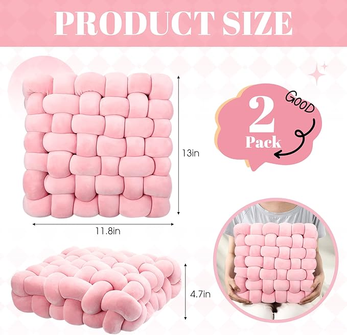 Wenqik 2 Pcs Knot Pillows Square Knotted Plush Throws Soft Accent Pillows - Image 3