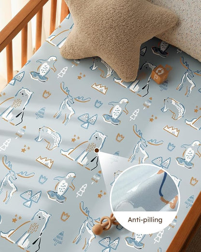 Baby Crib Sheets for Boys Girls, Breathable Soft Microfiber Baby Sheet Blue & - Image 4