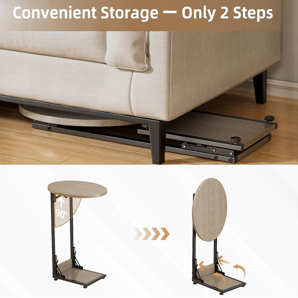 Elbourn Folding Side Table End Couch Tables, C-Shaped TV Stand for Sofa